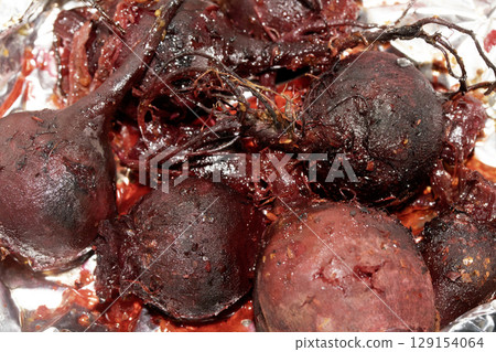 Roasted baby beetroot fresh and homegrown in the garden 129154064