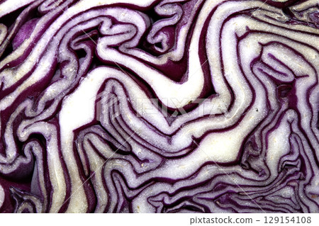 Close up of a sliced red cabbage pattern abstract background 129154108