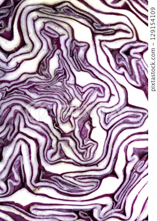Close up of a sliced red cabbage pattern abstract background 129154109