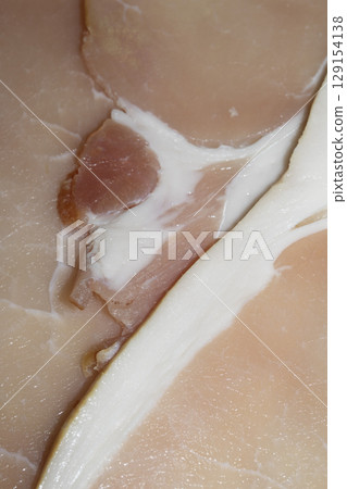 Close up of fresh raw bacon ready to be cooked for breakfast Close up of fresh raw bacon ready to be cooked for breakfast 129154138