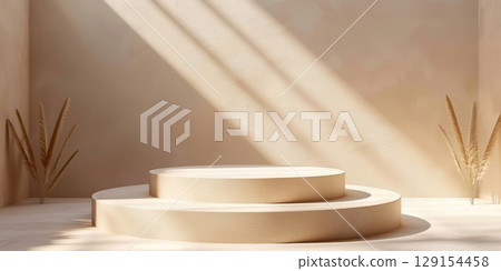 3d rendering beige stone round podium and mock up with stone stucco wall and dry grass flower branch in natural light for product and cosmetic advertising stage display 3d rendering beige stone round podium and mock up with stone stucco wall and dry grass flower branch in natural light for product and cosmetic advertising stage display 129154458