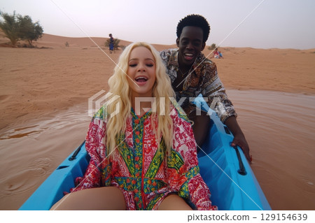 Experience a Funfilled Day Kayaking in the Beautiful Desert Landscape at Sunset 129154639