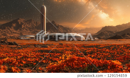 A Futuristic Martian Colony Thrives Amidst an Abundance of Vibrant Flora and Life 129154859