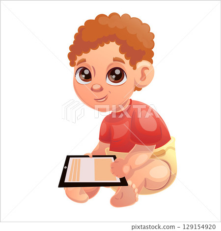 Vector illustration of a child of the Beta generation with a tablet, laptop 129154920