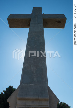 Filerimos Cross pilgrimage site and garden with landscape view. Rhodes Island in Greece 129155125