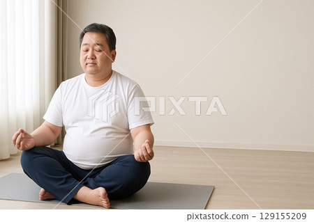 Japanese Middle-aged Man Meditating 129155209