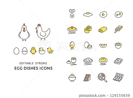 雞肉、小雞和雞蛋菜圖示集 雞肉、小雞和雞蛋菜圖示集 129155639