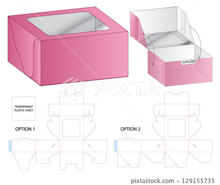 Pink Foldable Box with Transparent Window and DieCut Packaging Templates 129155735