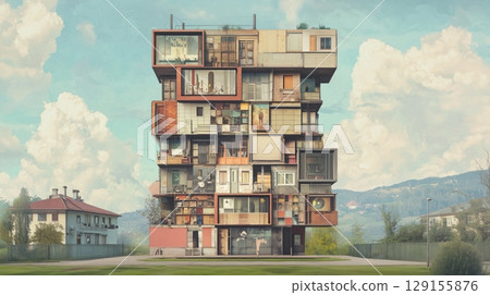 A futuristic apartment complex with a variety of rooms A futuristic apartment complex with a variety of rooms 129155876