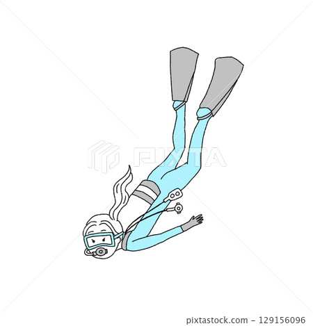 Illustration of a woman scuba diving 129156096