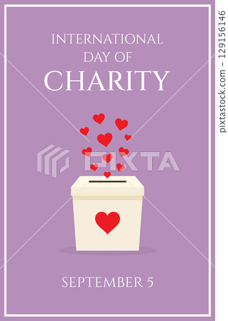 Charity Day Minimalistic Poster with Donation Box and Red Hearts. 129156146