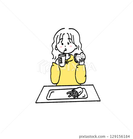 Illustration of a girl eating fast food Illustration of a girl eating fast food 129156184