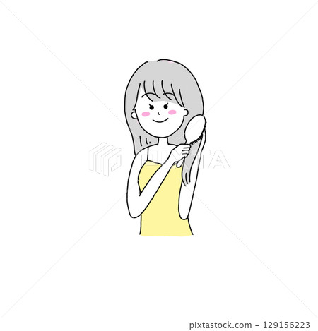Illustration of a woman combing her hair Illustration of a woman combing her hair 129156223