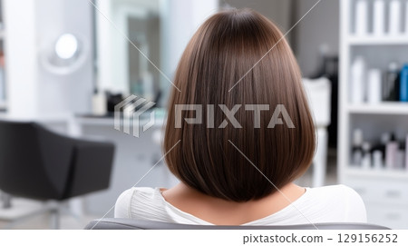 Woman receiving hair care treatment in a modern salon environment 129156252