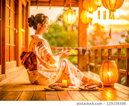 夏日傍晚陽台上的寧靜時刻(人工智慧生成) 夏日傍晚陽台上的寧靜時刻(人工智慧生成) 129156506