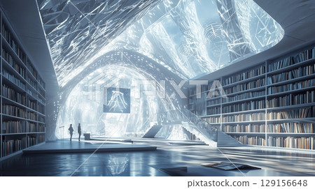The interior of a futuristic library where light and the future intersect The interior of a futuristic library where light and the future intersect 129156648