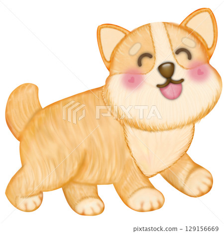 Kawaii playful Corgi and Shiba Inu dogs in various poses. Hand drawn colored illustration set. Kawaii playful Corgi and Shiba Inu dogs in various poses. Hand drawn colored illustration set. 129156669