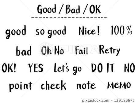 Handwritten English phrase set including OK, YES, NO, etc. Casual touch | Black 129156675
