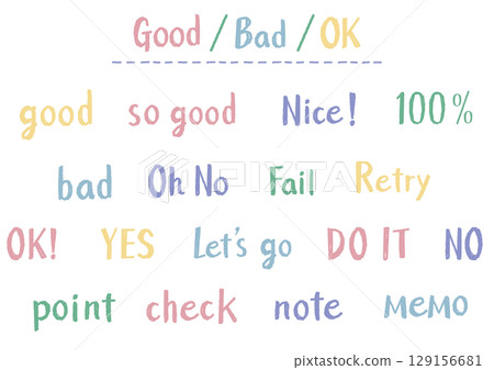 Handwritten English phrase set including OK, YES, NO, etc. Casual touch | Yawaraka Vitamin 129156681
