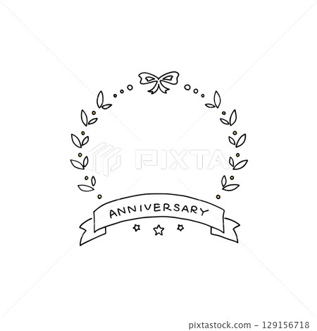 Vector line art illustration of hand drawn anniversary frame (anniversary, birthday, ceremony) 129156718