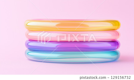 Colorful glossy rings on pink background for modern art display and decor Colorful glossy rings on pink background for modern art display and decor 129156732