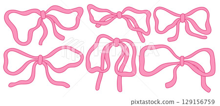 Set of pink bows, abstract shape. Vector illustration. Set of pink bows, abstract shape. Vector illustration. 129156759