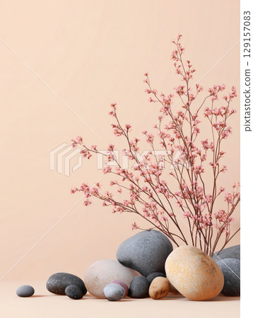Rocks and branches light background 129157083
