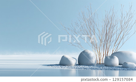Rocks and branches light background 129157084
