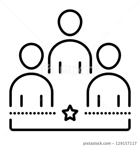 Teamwork, black line vector icon, sign of clients, company staff, friendly team pictogram  129157117