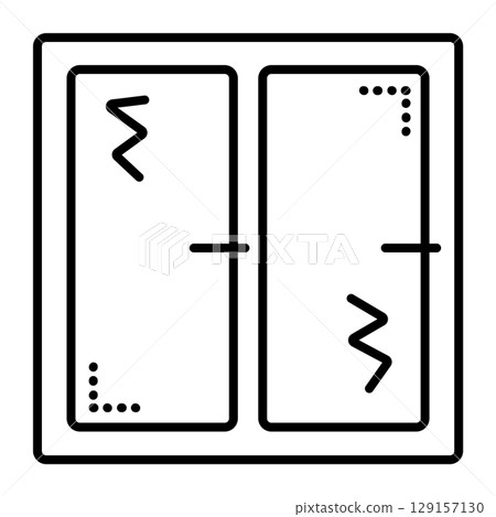 Broken window with cracks, black line vector icon Broken window with cracks, black line vector icon 129157130