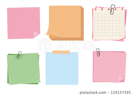 Memo sheets, postit notes, torn labels and taped pages. Sticky planner elements, checklist and list paper for scrapbooking or school. Template set. White and craft paper. Memo sheets, postit notes, torn labels and taped pages. Sticky planner elements, checklist and list paper for scrapbooking or school. Template set. White and craft paper. 129157395