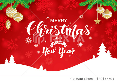 Christmas winter snow red background banner advertising poster flyer material picture 129157704