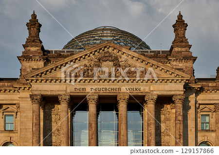 Main Entry of Reichstag in Germany with label dem deutschen volk 129157866