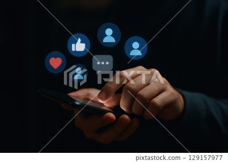 man using a tablet with social network 129157977