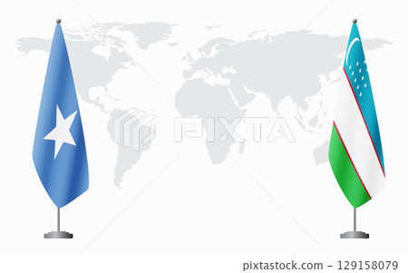 Somalia and Uzbekistan flags for official meeting 129158079