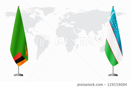 Zambia and Uzbekistan flags for official meeting 129158084