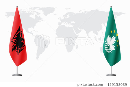 Albania and Macau flags for official meeting 129158089