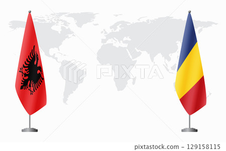 Albania and Romania flags for official meeting Albania and Romania flags for official meeting 129158115