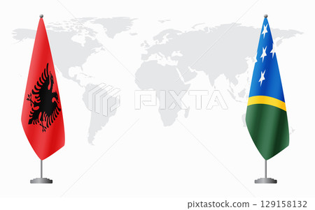 Albania and Solomon Islands flags for official meeting Albania and Solomon Islands flags for official meeting 129158132