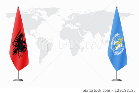 Albania and World Health Organization flags for official m 129158153