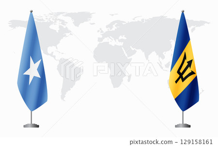 Somalia and Barbados flags for official meeting 129158161