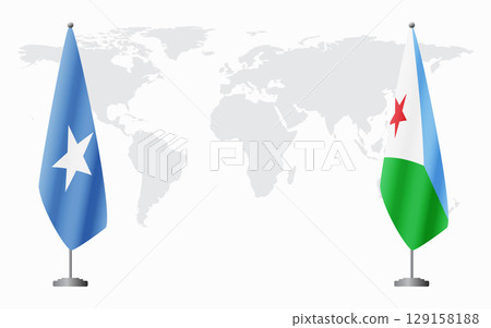 Somalia and Djibouti flags for official meeting Somalia and Djibouti flags for official meeting 129158188