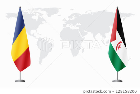 Romania and Western Sahara flags for official meeting 129158200