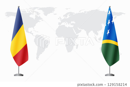 Romania and Solomon Islands flags for official meeting Romania and Solomon Islands flags for official meeting 129158214