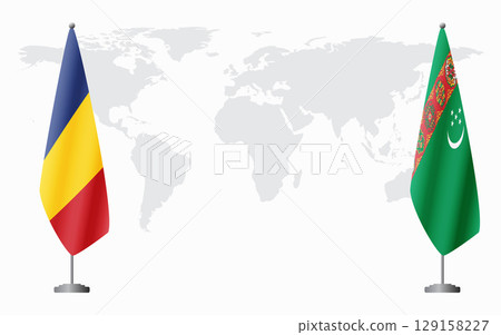 Romania and Turkmenistan flags for official meeting 129158227
