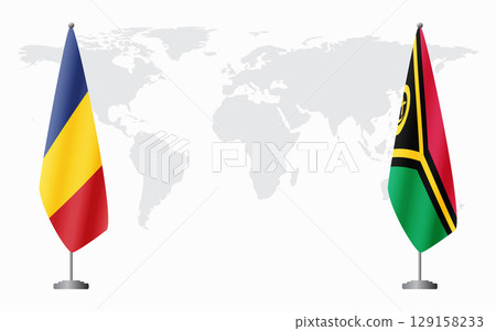 Romania and Vanuatu flags for official meeting Romania and Vanuatu flags for official meeting 129158233