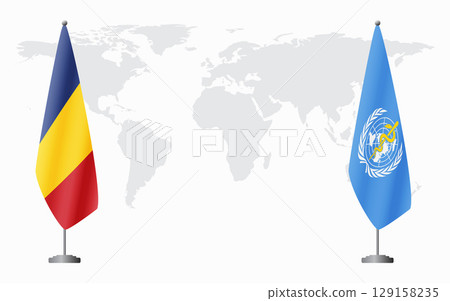 Romania and World Health Organization flags for official m Romania and World Health Organization flags for official m 129158235