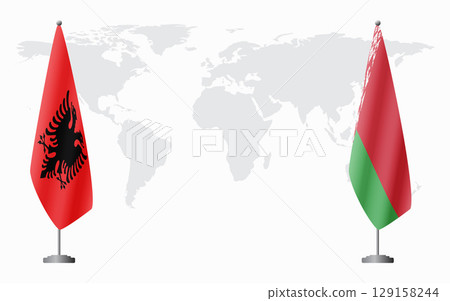 Albania and Belarusian flags for official meeting 129158244