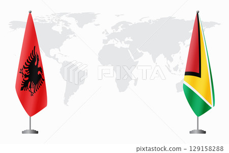 Albania and Guyana flags for official meeting Albania and Guyana flags for official meeting 129158288