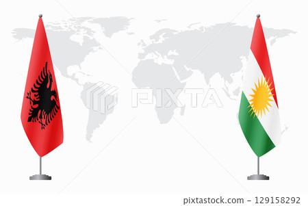 Albania and Kurdistan flags for official meeting Albania and Kurdistan flags for official meeting 129158292